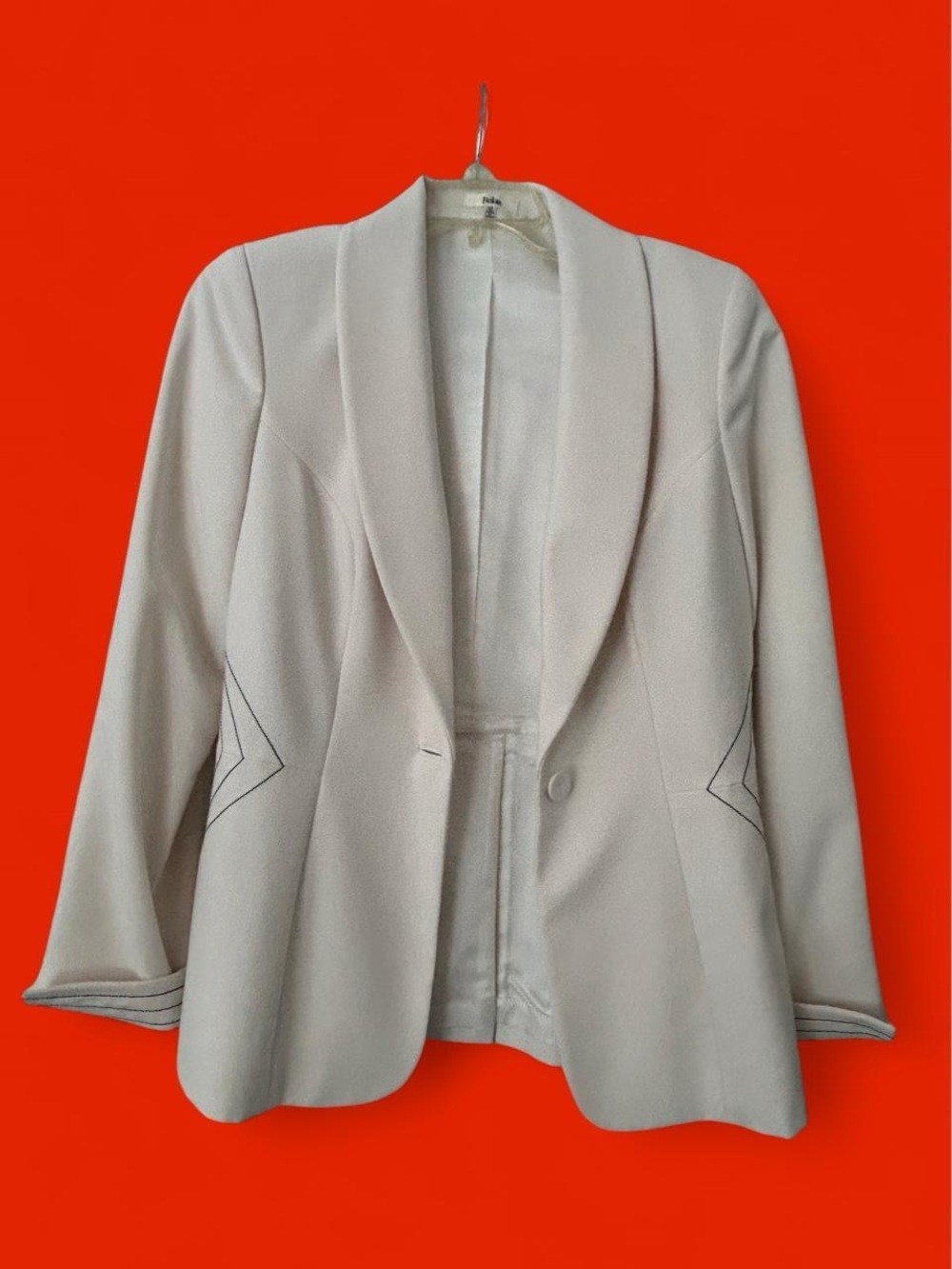 Reba White Shawl Collar Blazer with Contrast Stitching